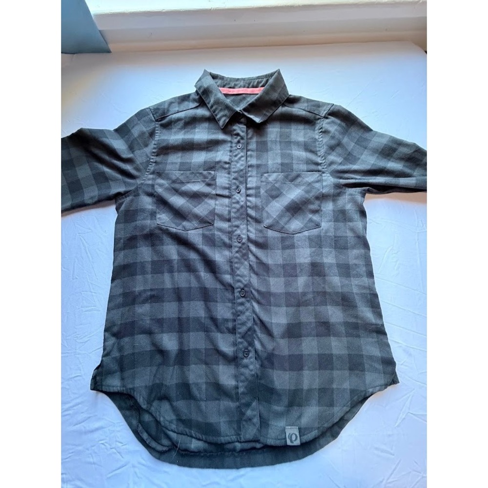 Pearl Izumi Rove Flannel Cycling Shirt Womens Grey Black Buffalo Plaid Plaid L